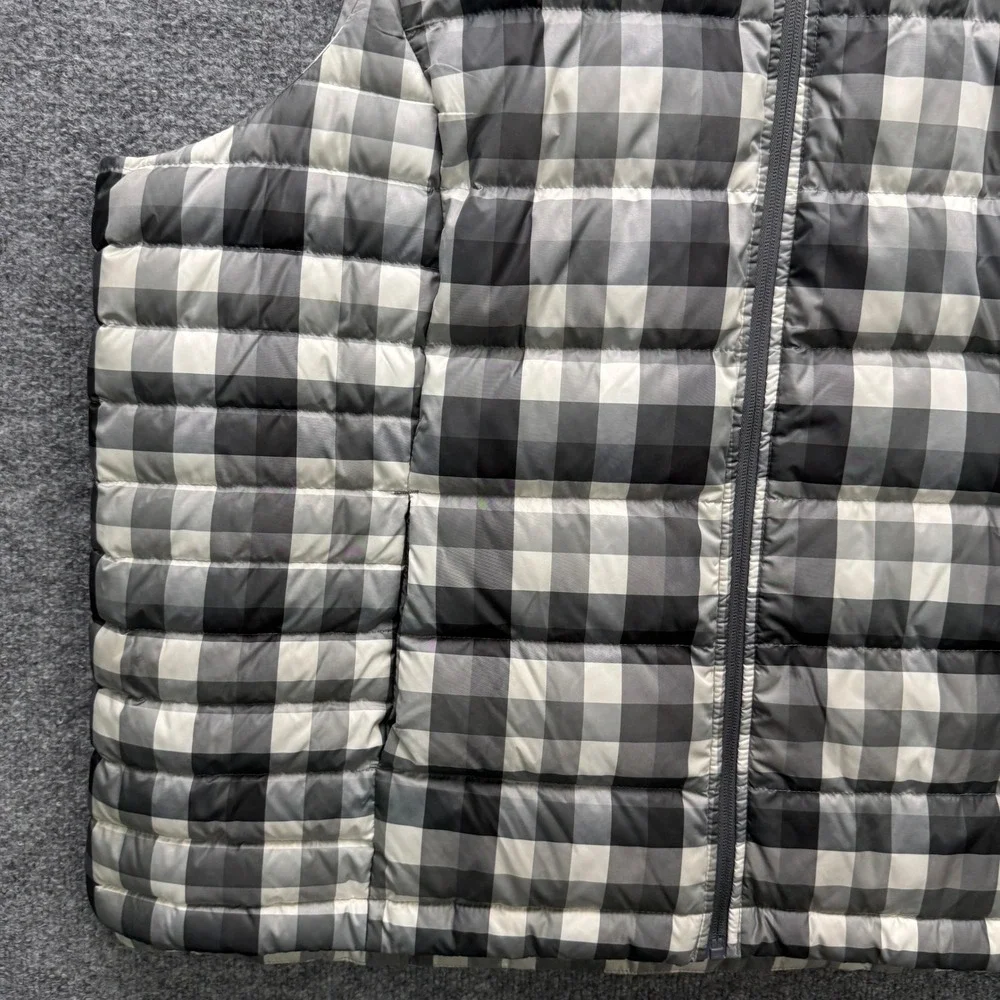 Lands'‎ End Buffalo Plaid Puffer Vest Women 2X Grey Black Down Insulated Outdoor